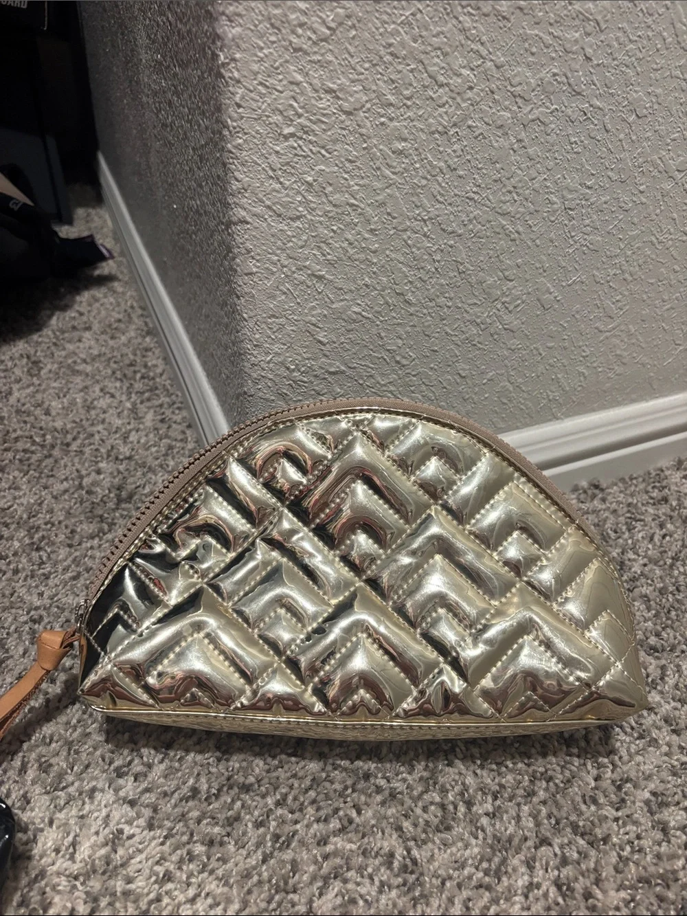 Consuela Shiny Quilted Metallic Gold Cosmetic Pouch